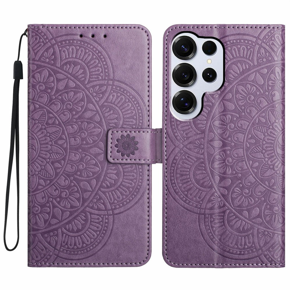 Läderfodral till Samsung Galaxy S26 Ultra med korthållare och mandalamönster.