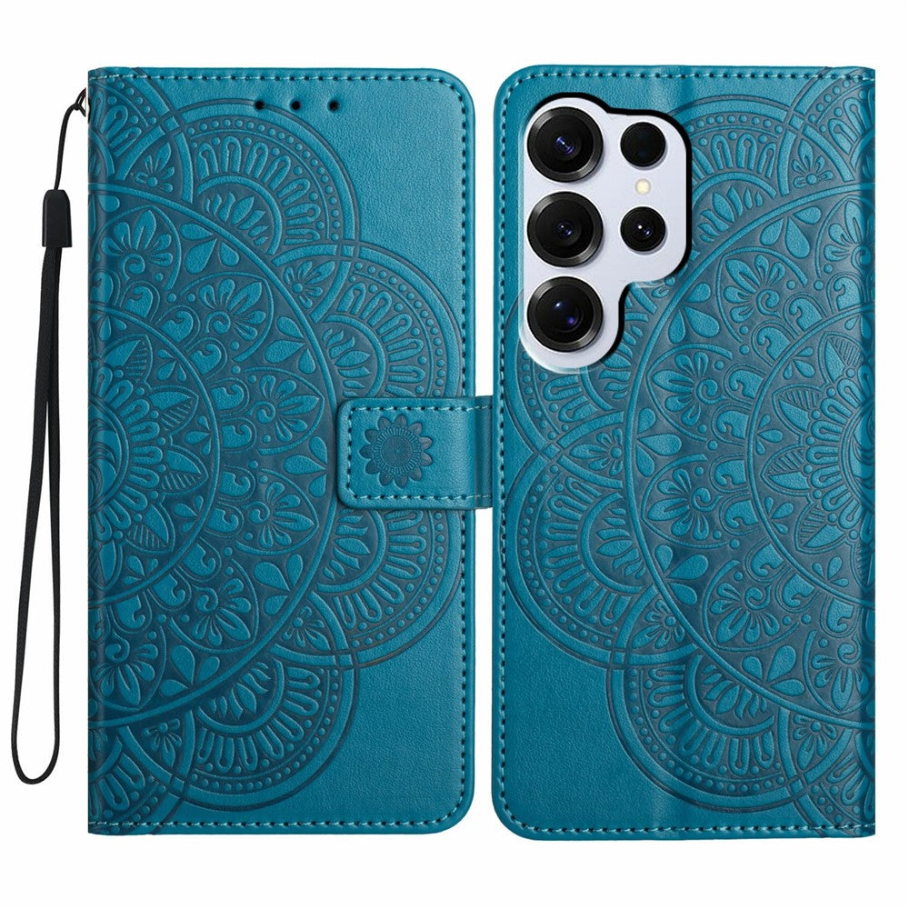 Läderfodral till Samsung Galaxy S26 Ultra med korthållare och mandalamönster.