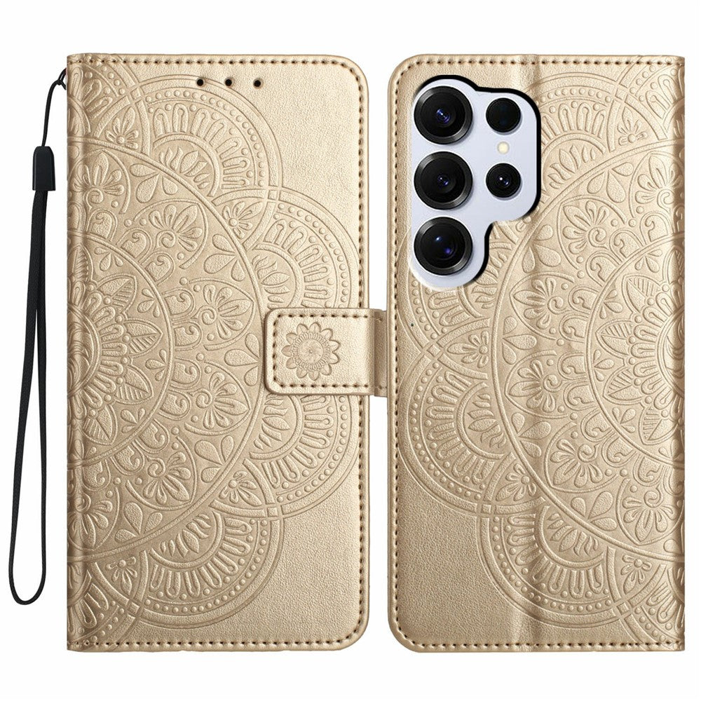 Läderfodral till Samsung Galaxy S26 Ultra med korthållare och mandalamönster.