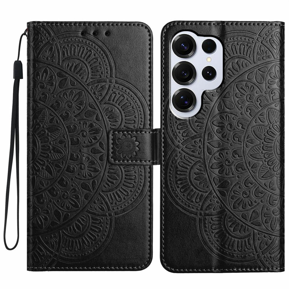 Läderfodral till Samsung Galaxy S26 Ultra med korthållare och mandalamönster.