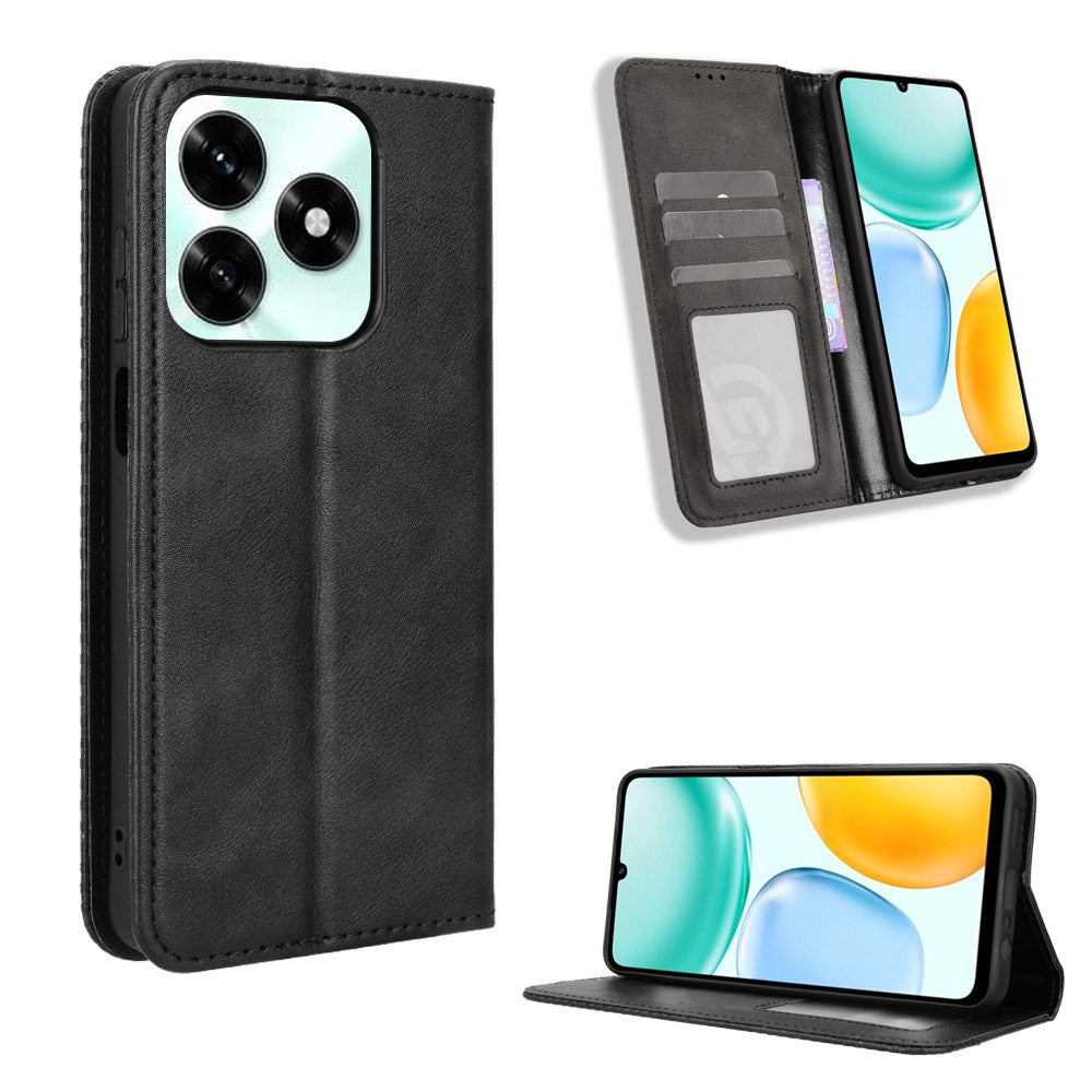 For Honor X5c Plus 4G Leather Case Wallet Stand Retro Texture Phone Cover