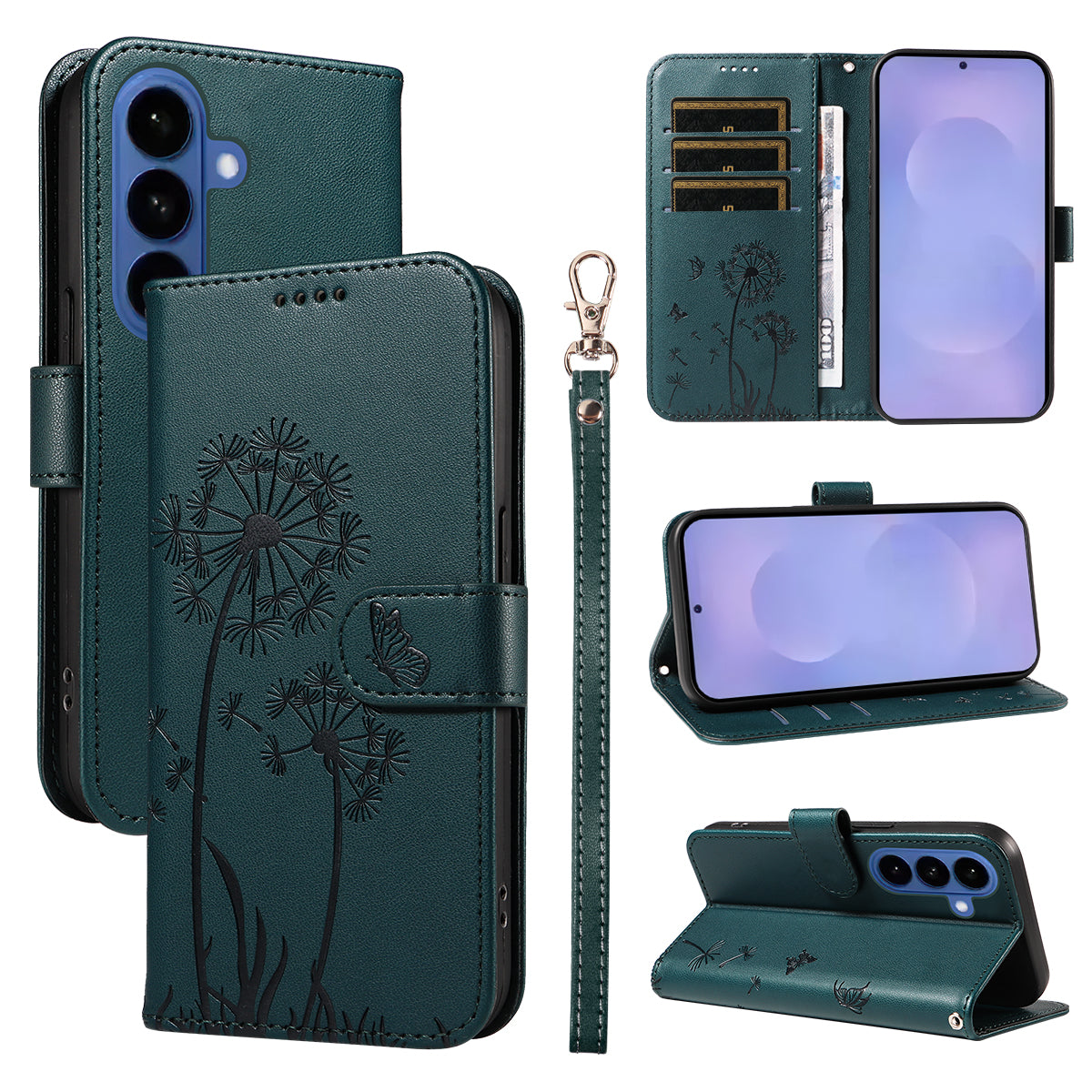 For Samsung Galaxy S27 / S26 Leather Wallet Case with Strap Dandelion Imprint Phone Stand Cover