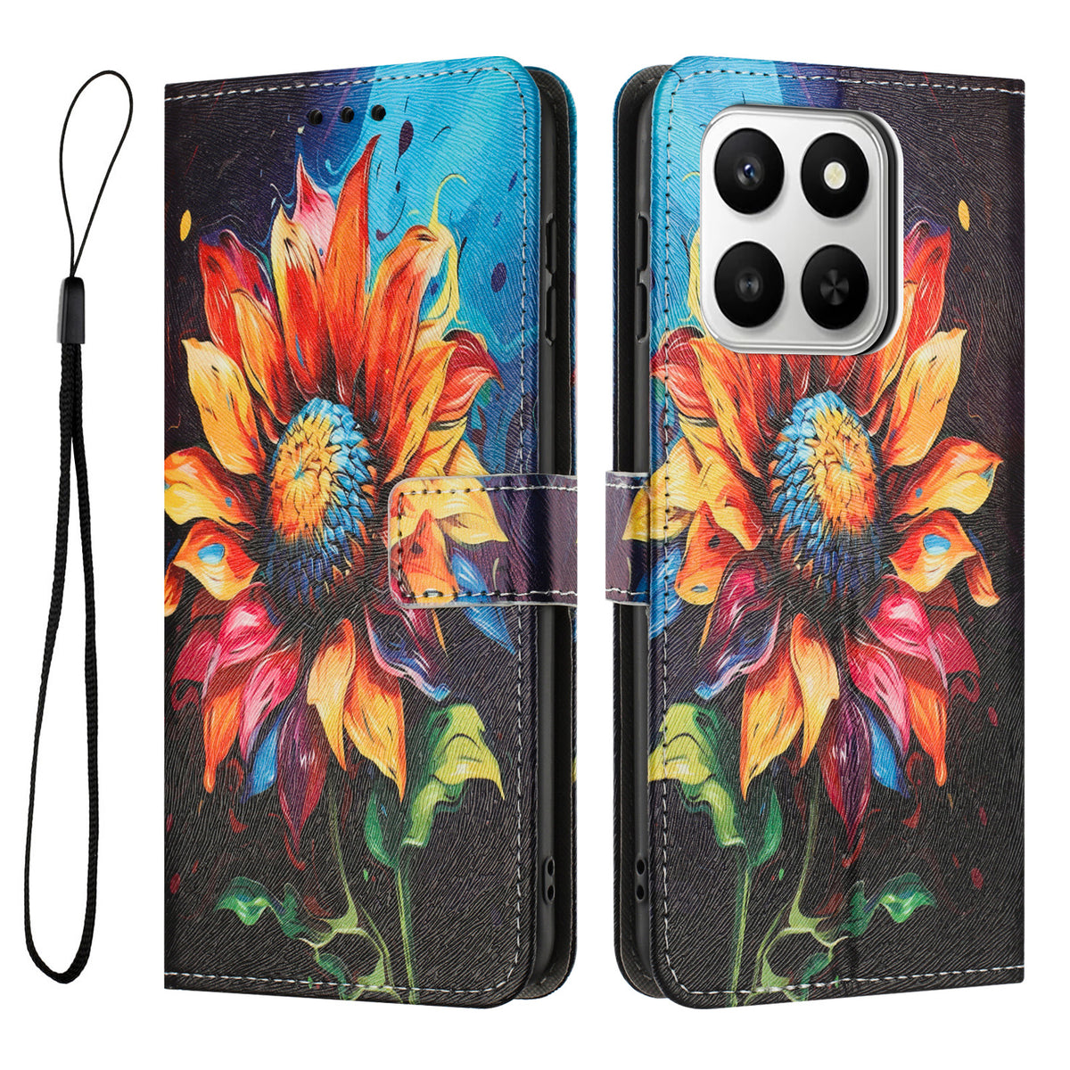 For Honor X7d 5G / Honor 400 Smart 4G Wallet Cover mønsterprint PU-læder telefoncover med snor
