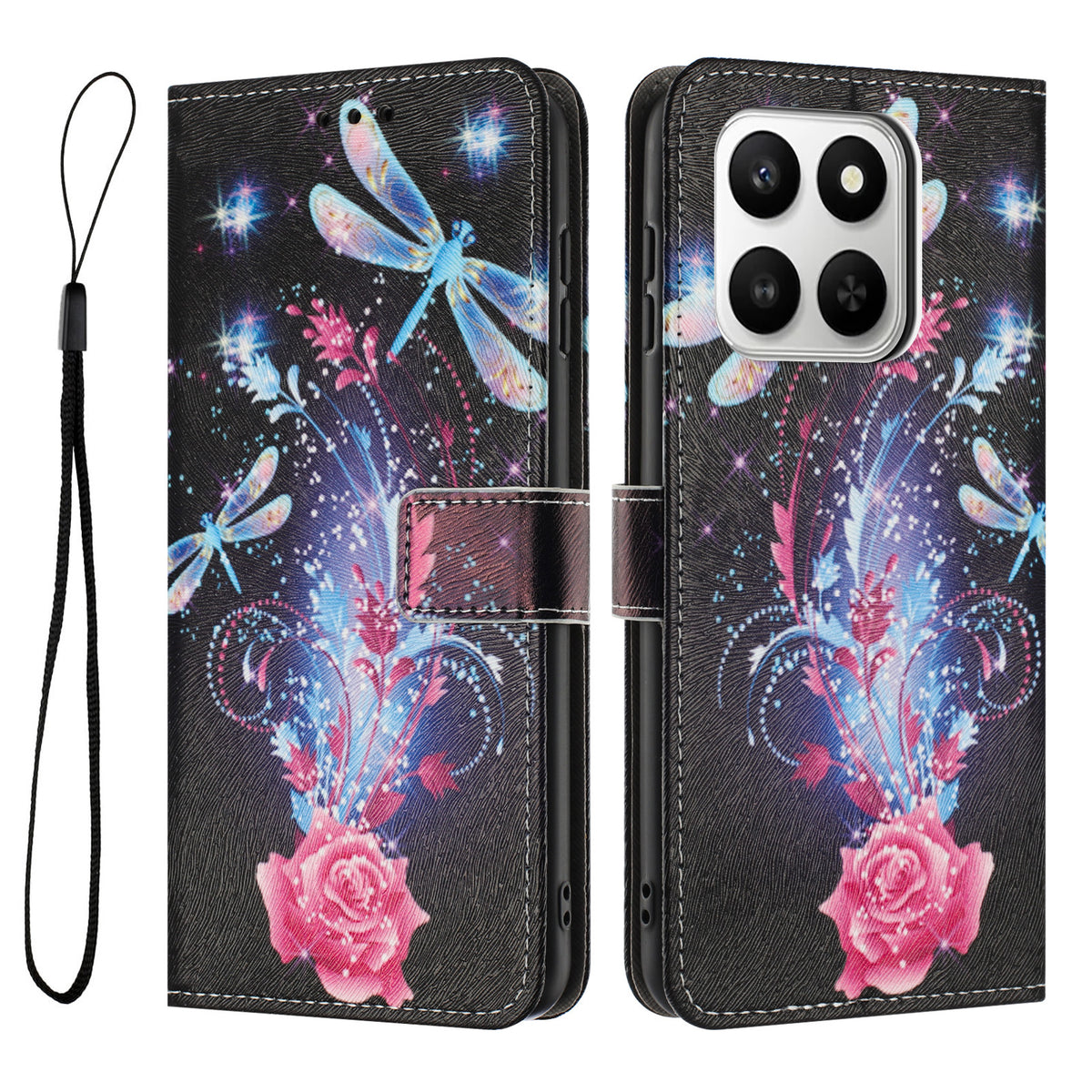For Honor X7d 5G / Honor 400 Smart 4G Wallet Cover mønsterprint PU-læder telefoncover med snor