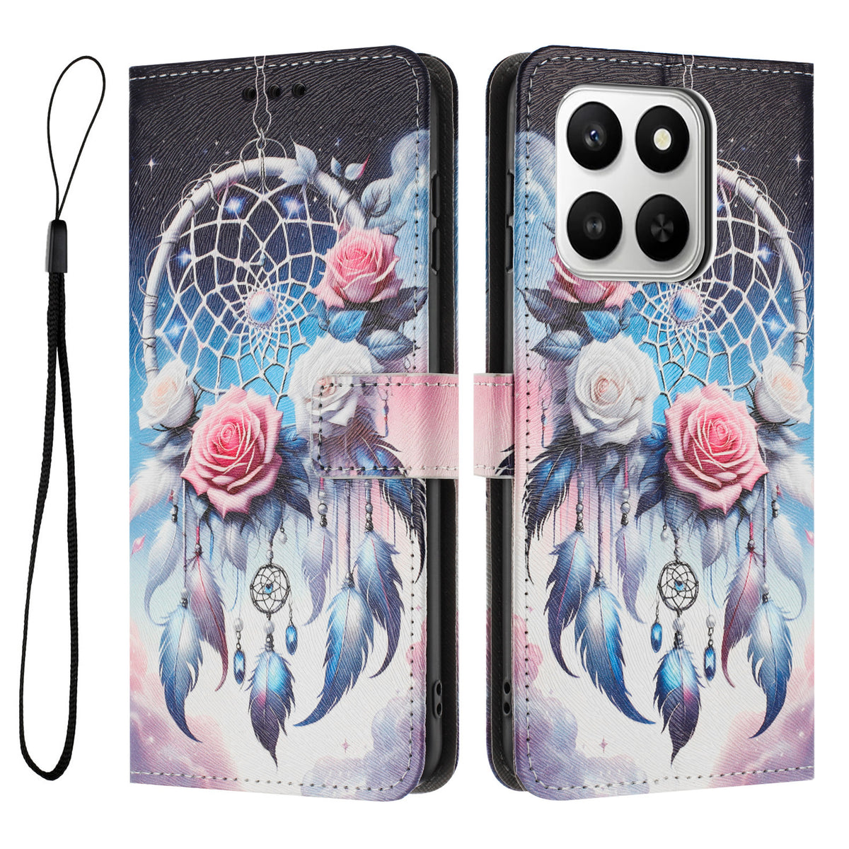 For Honor X7d 5G / Honor 400 Smart 4G Wallet Cover mønsterprint PU-læder telefoncover med snor