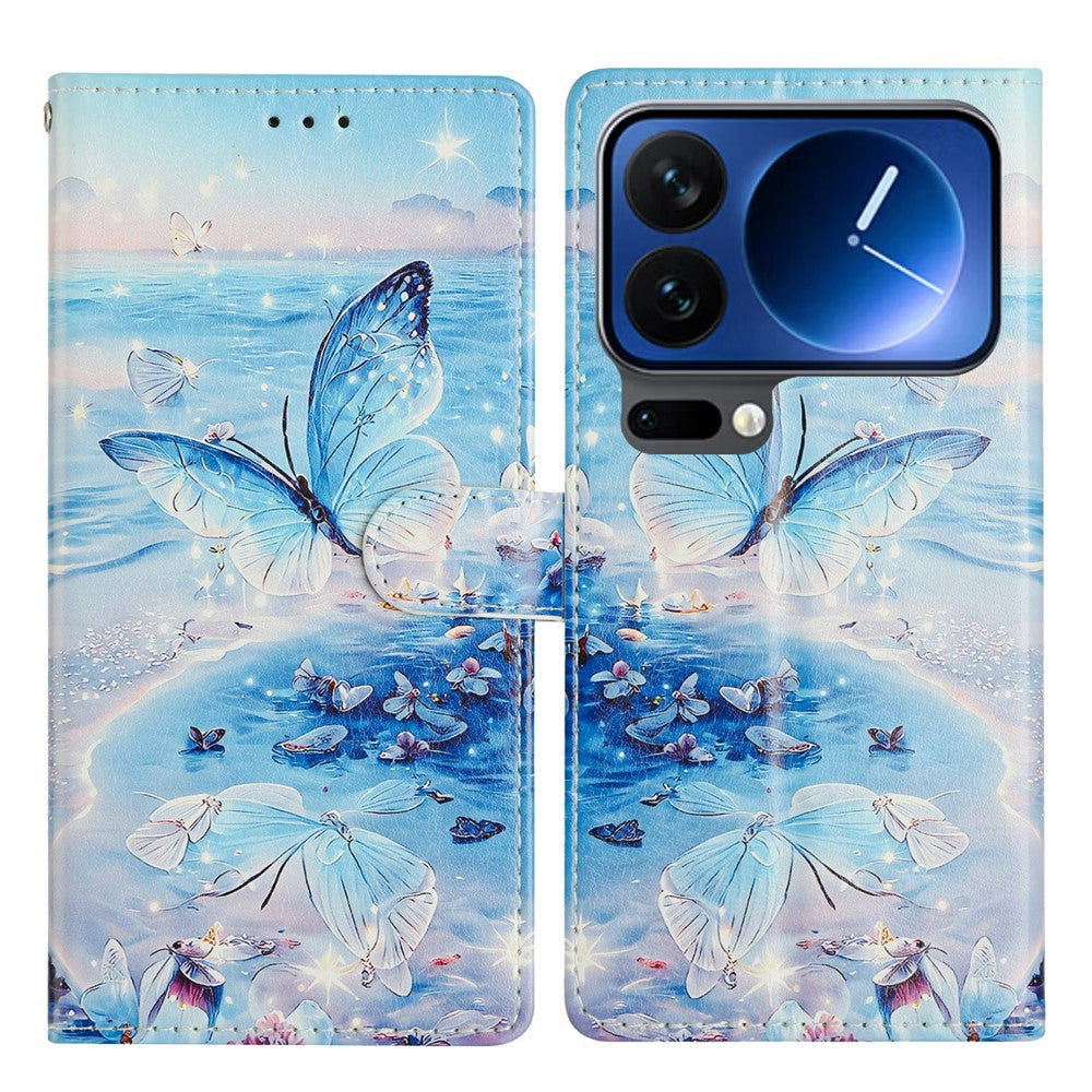 For Xiaomi 17 Pro Case Pattern Printing Wallet Stand Flip Leather Phone Cover with Strap