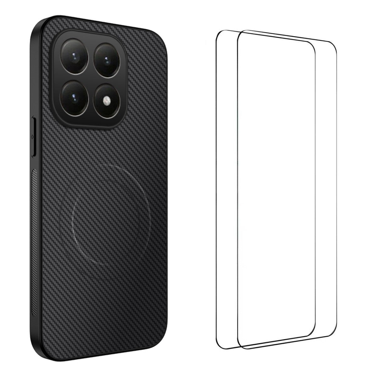 WANLONFENG magnetisk etui til Xiaomi 15T TQ1-serien, PC- og TPU-mobilskal med kulfiberstruktur og 2 skærmfilm