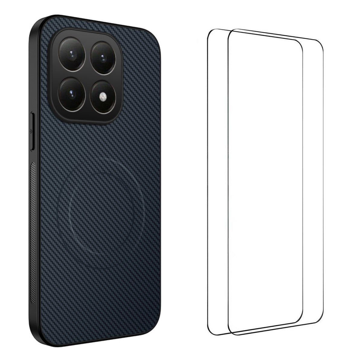 WANLONFENG magnetisk etui til Xiaomi 15T TQ1-serien, PC- og TPU-mobilskal med kulfiberstruktur og 2 skærmfilm