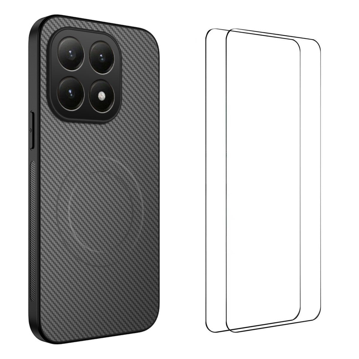 WANLONFENG magnetisk etui til Xiaomi 15T TQ1-serien, PC- og TPU-mobilskal med kulfiberstruktur og 2 skærmfilm