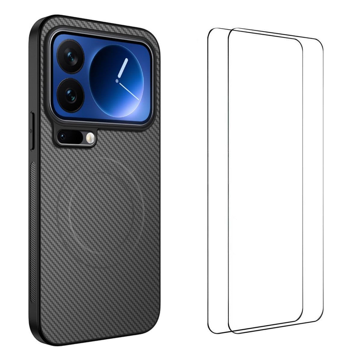 WANLONFENG Magnetiskt Skal För Xiaomi 17 Pro Max TQ1-serien Kolfiberstruktur PC TPU mobilskal med 2 st. skärmfilmer
