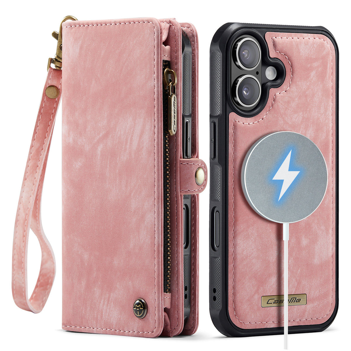 CASEME For iPhone 17 Phone Cases 008 Leather Cover with Detachable Wallet and Strap