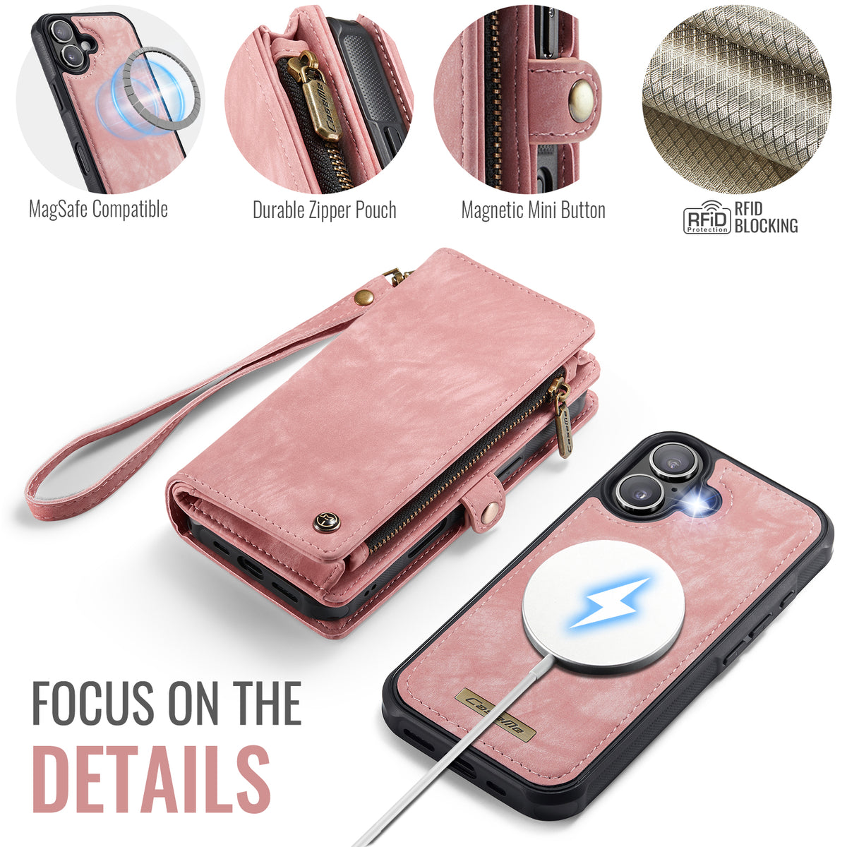 CASEME For iPhone 17 Phone Cases 008 Leather Cover with Detachable Wallet and Strap