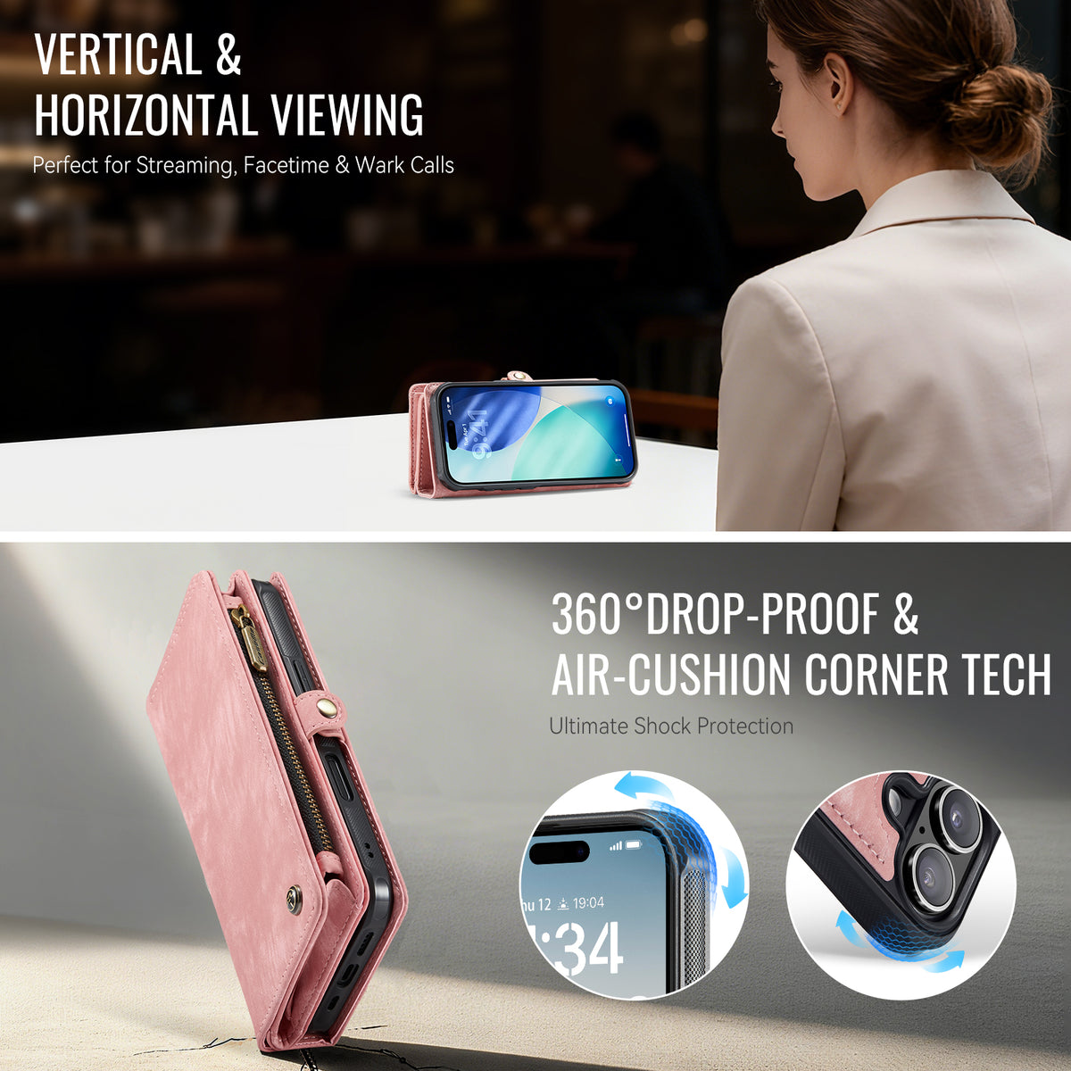 CASEME For iPhone 17 Phone Cases 008 Leather Cover with Detachable Wallet and Strap