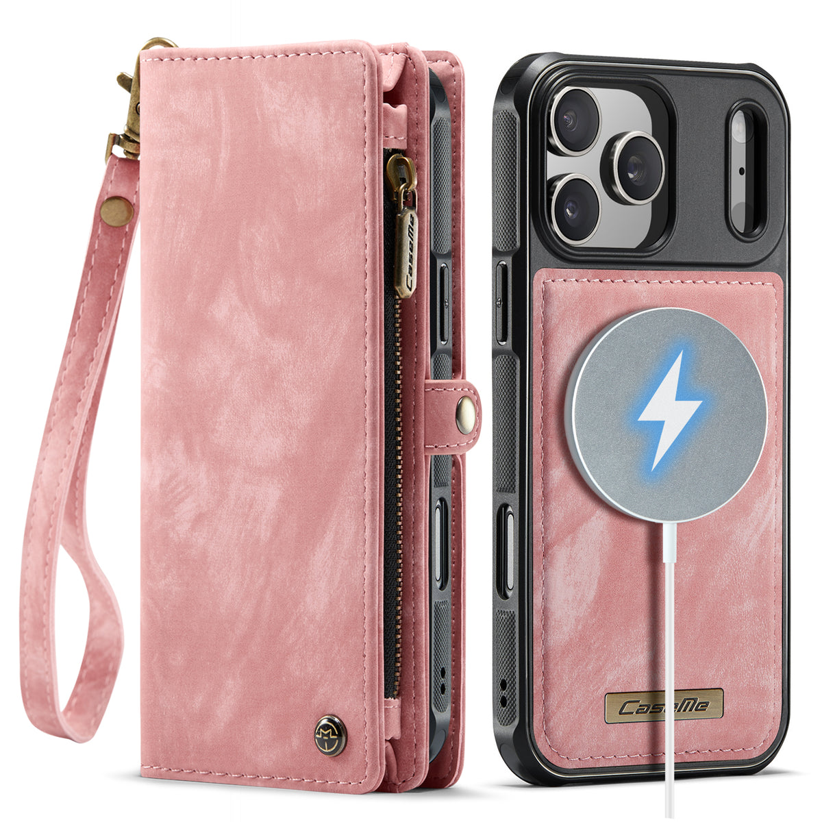CASEME For iPhone 18 Pro / 17 Pro Phone Cases  008 Leather Cover with Detachable Wallet and Strap