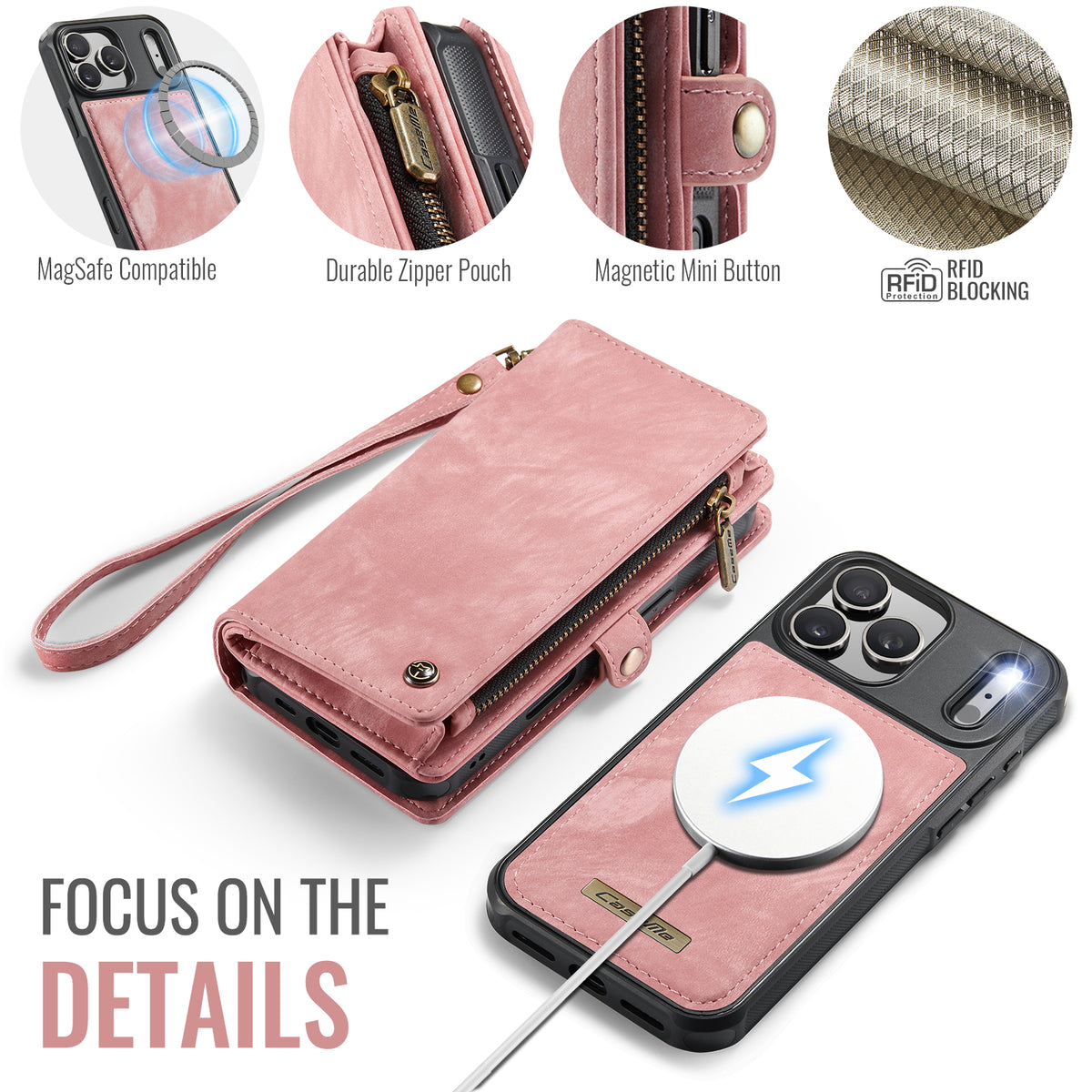 CASEME For iPhone 18 Pro / 17 Pro Phone Cases  008 Leather Cover with Detachable Wallet and Strap