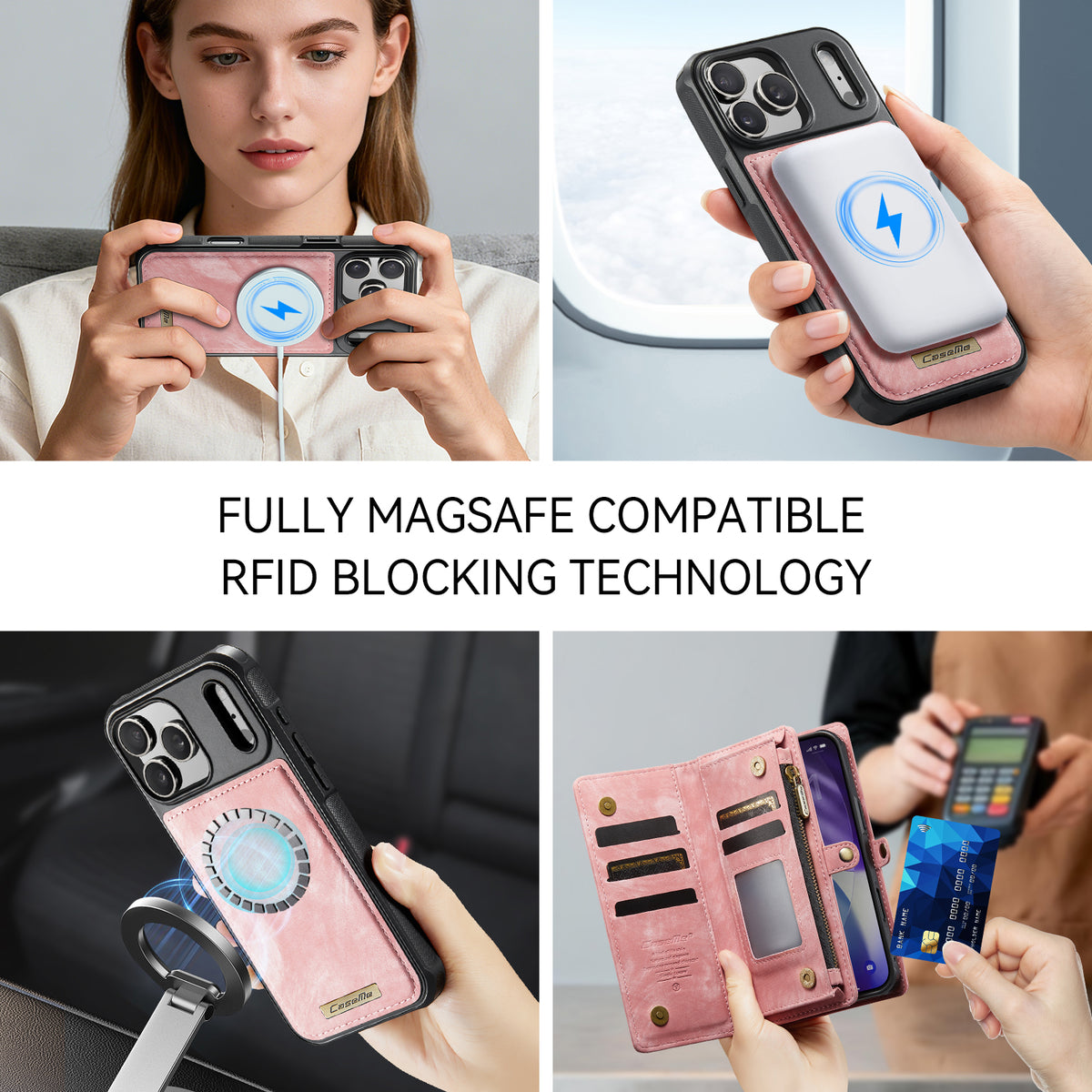 CASEME For iPhone 18 Pro / 17 Pro Phone Cases  008 Leather Cover with Detachable Wallet and Strap