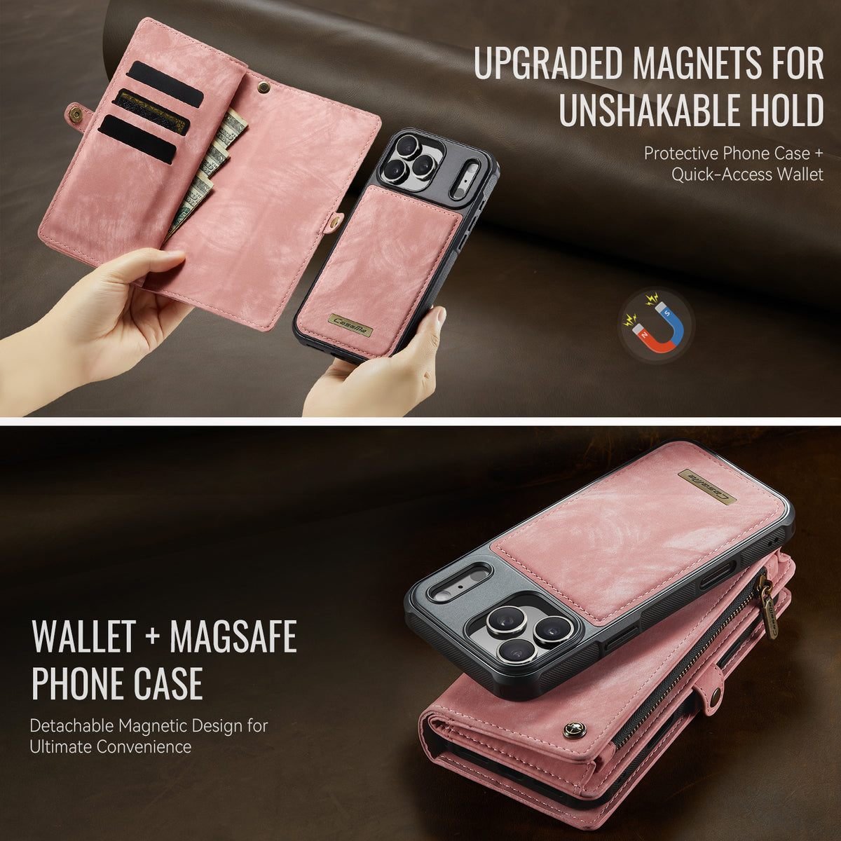 CASEME For iPhone 18 Pro / 17 Pro Phone Cases  008 Leather Cover with Detachable Wallet and Strap