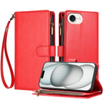 For iPhone 17th / 16th Leather Case Zipper Wallet Stand Shockproof Phone Cover with Wrist Strap