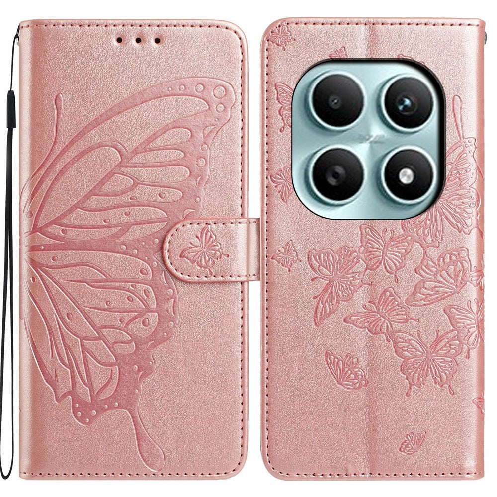 For Xiaomi Poco M8 5G / Redmi Note 15 5G (Global) Case Butterfly Imprinted Wallet Stand PU Leather Flip Phone Cover with Strap