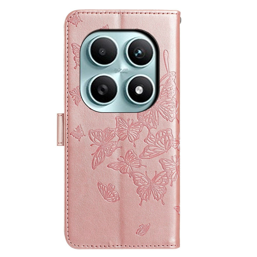 For Xiaomi Poco M8 5G / Redmi Note 15 5G (Global) Case Butterfly Imprinted Wallet Stand PU Leather Flip Phone Cover with Strap