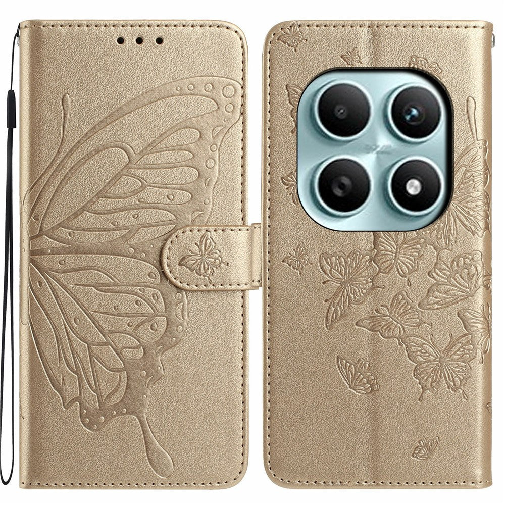 For Xiaomi Poco M8 5G / Redmi Note 15 5G (Global) Case Butterfly Imprinted Wallet Stand PU Leather Flip Phone Cover with Strap