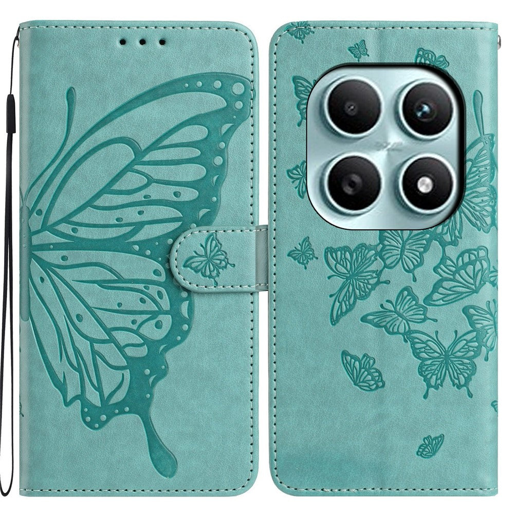 For Xiaomi Poco M8 5G / Redmi Note 15 5G (Global) Case Butterfly Imprinted Wallet Stand PU Leather Flip Phone Cover with Strap