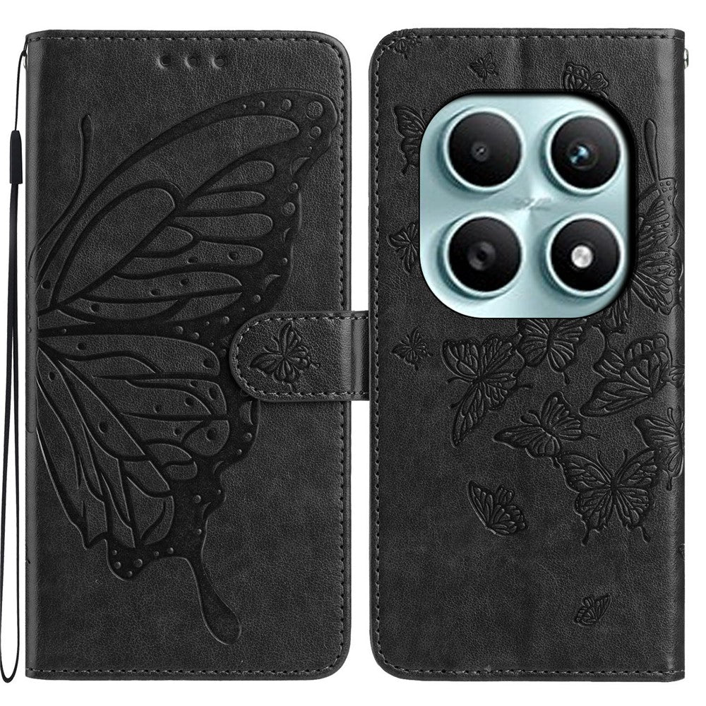 For Xiaomi Poco M8 5G / Redmi Note 15 5G (Global) Case Butterfly Imprinted Wallet Stand PU Leather Flip Phone Cover with Strap
