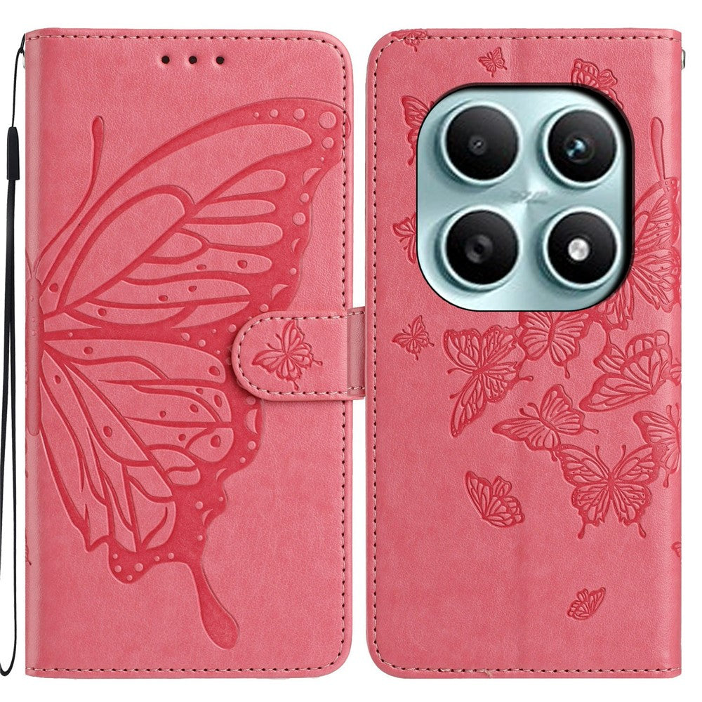 For Xiaomi Poco M8 5G / Redmi Note 15 5G (Global) Case Butterfly Imprinted Wallet Stand PU Leather Flip Phone Cover with Strap