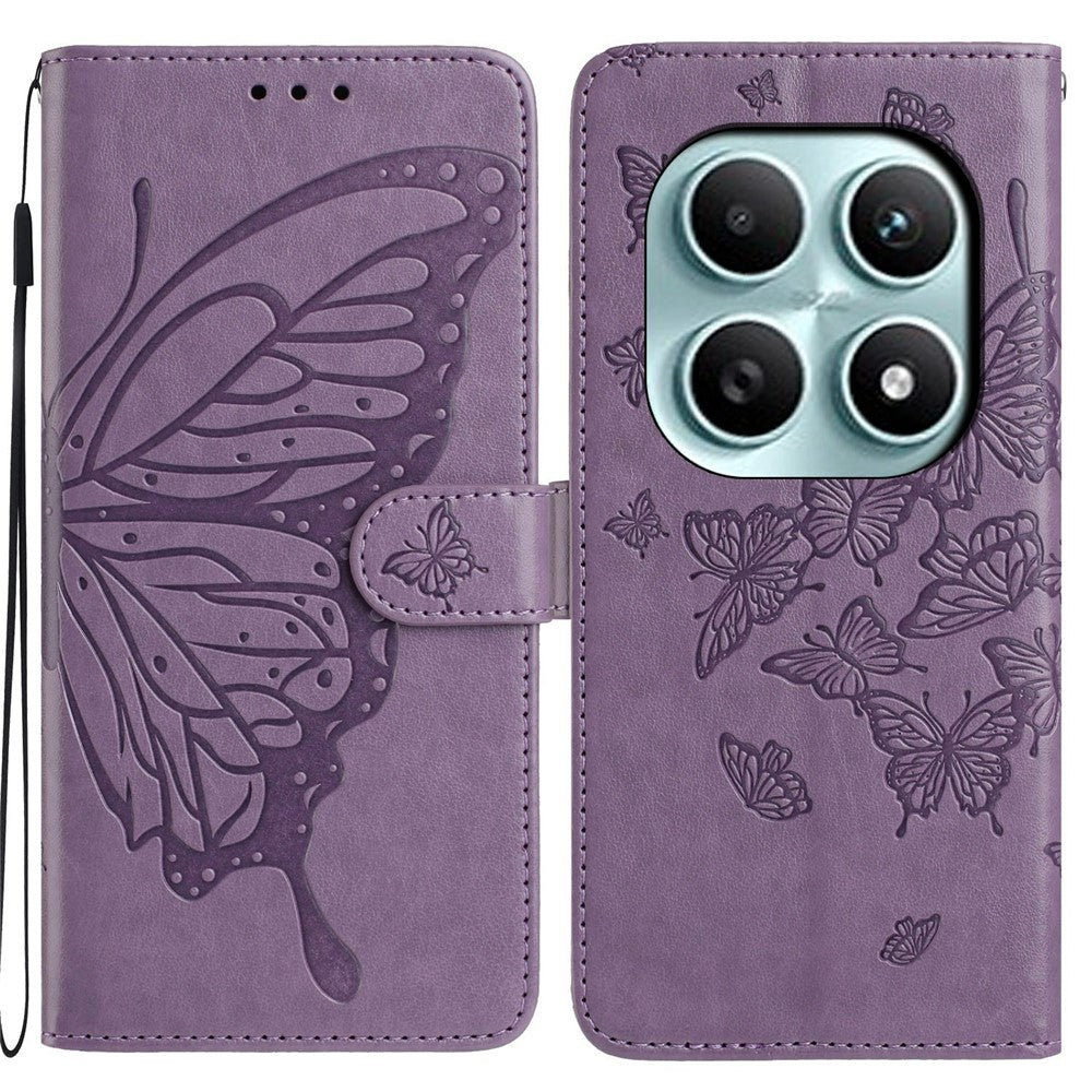 For Xiaomi Poco M8 5G / Redmi Note 15 5G (Global) Case Butterfly Imprinted Wallet Stand PU Leather Flip Phone Cover with Strap