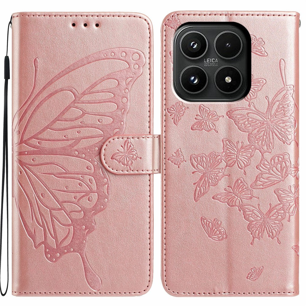 Xiaomi 17-skal med fjärilstryck, plånboksfodral i PU-läder med rem