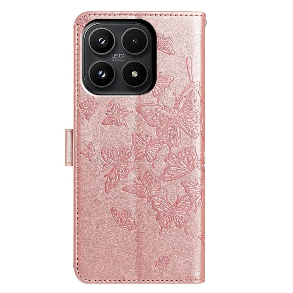Xiaomi 17-skal med fjärilstryck, plånboksfodral i PU-läder med rem