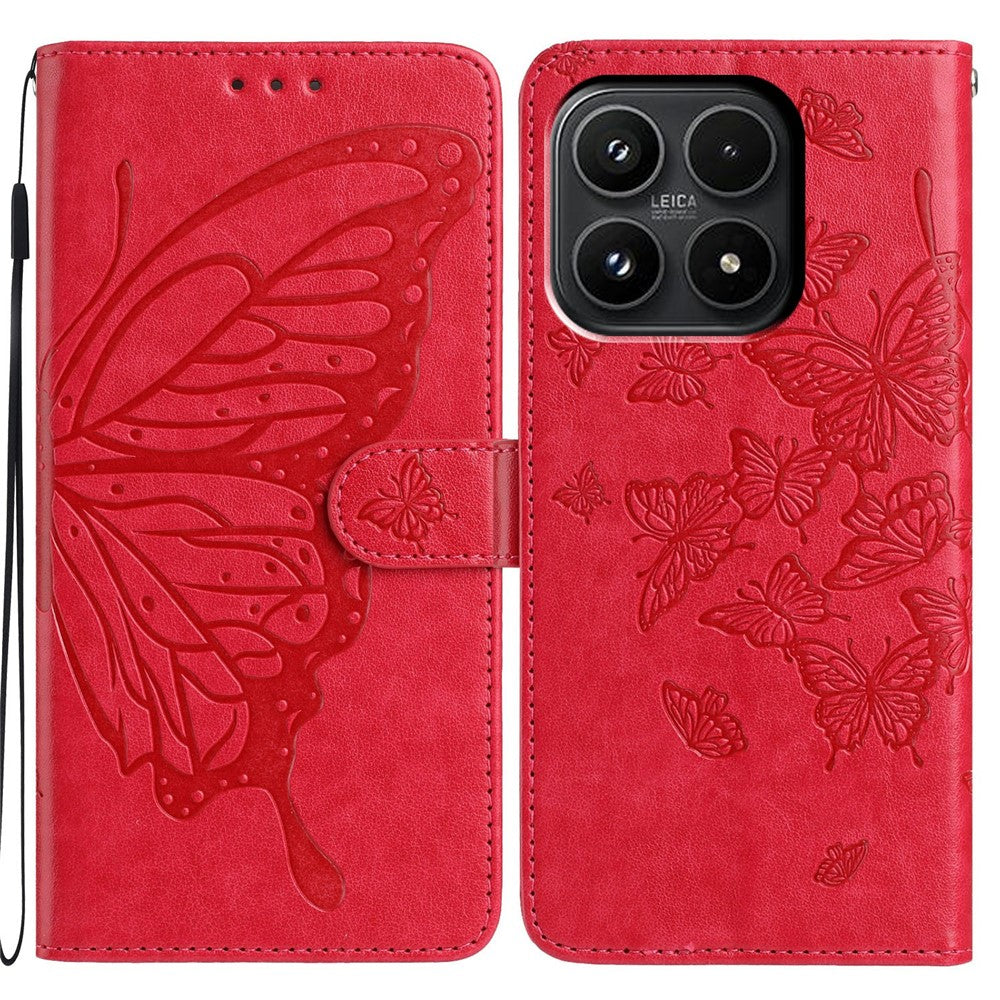 Xiaomi 17-skal med fjärilstryck, plånboksfodral i PU-läder med rem
