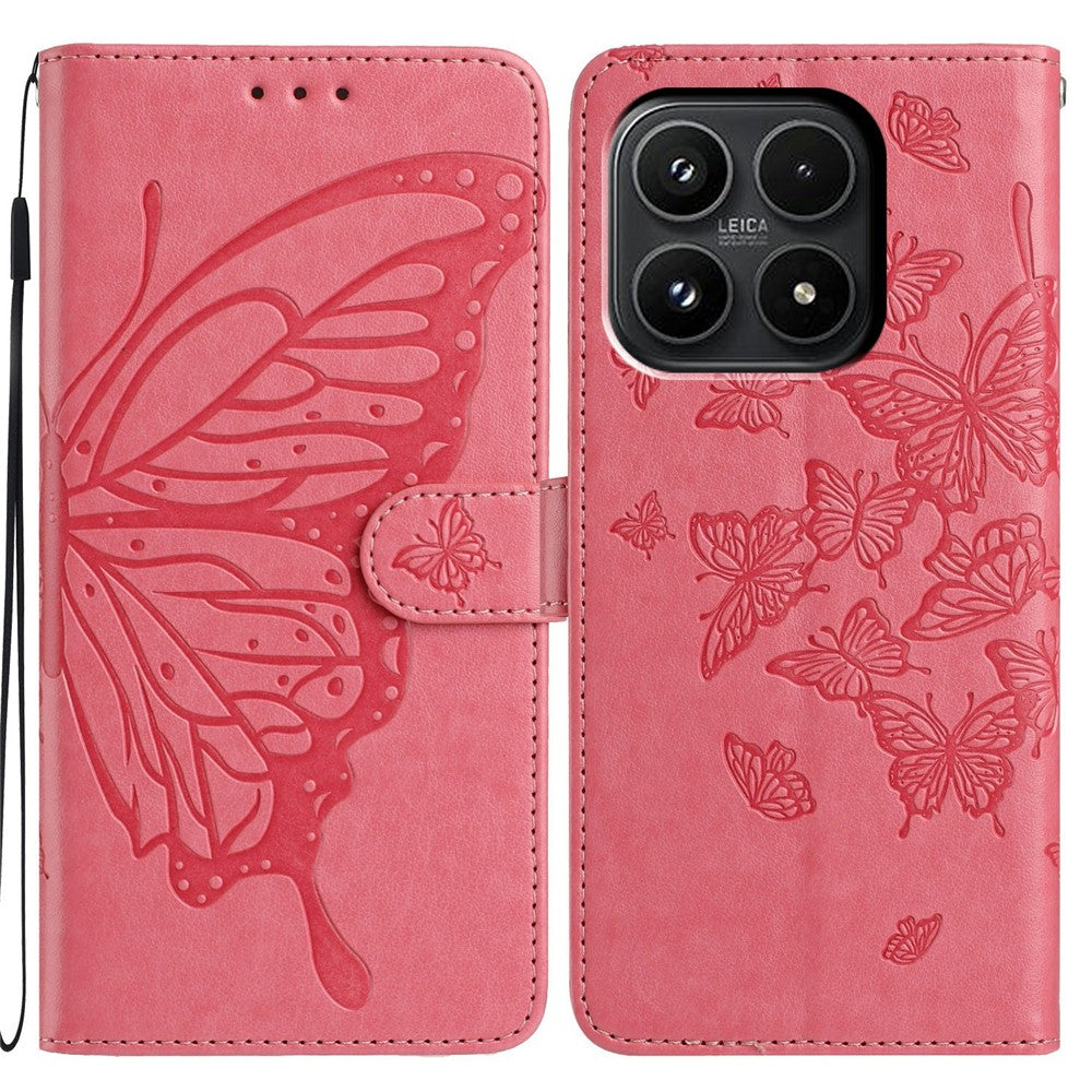 Xiaomi 17-skal med fjärilstryck, plånboksfodral i PU-läder med rem