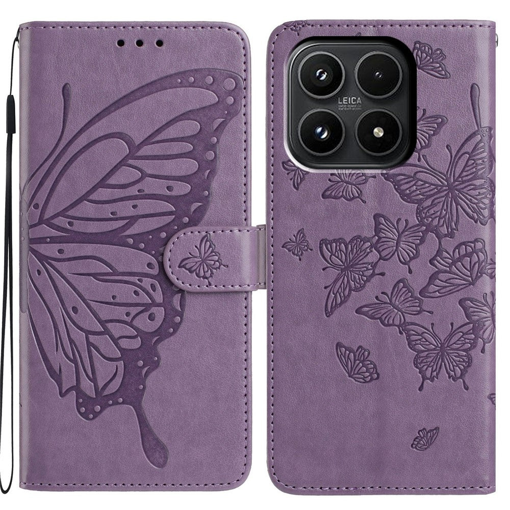 Xiaomi 17-skal med fjärilstryck, plånboksfodral i PU-läder med rem