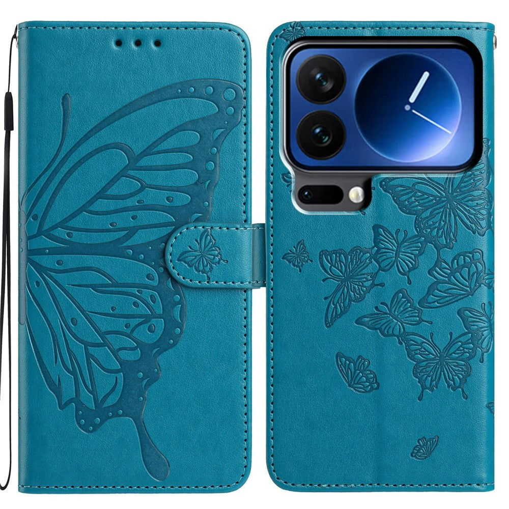 For Xiaomi 17 Pro Max Case Butterfly Imprinted Wallet Stand PU Leather Flip Phone Cover with Strap