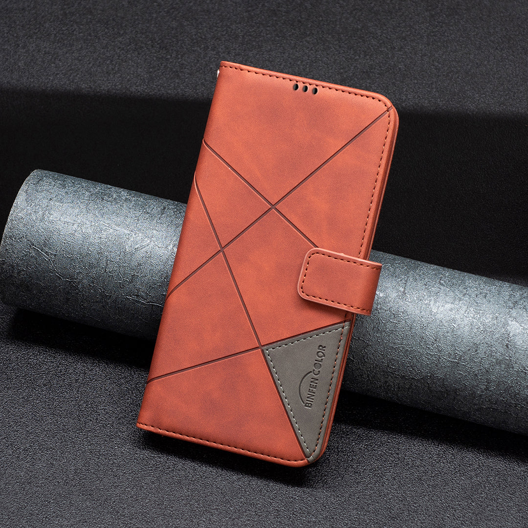 BINFEN COLOR For Xiaomi 15T Pro Phone Case  Wallet Stand Geometry Imprinted Leather Cover