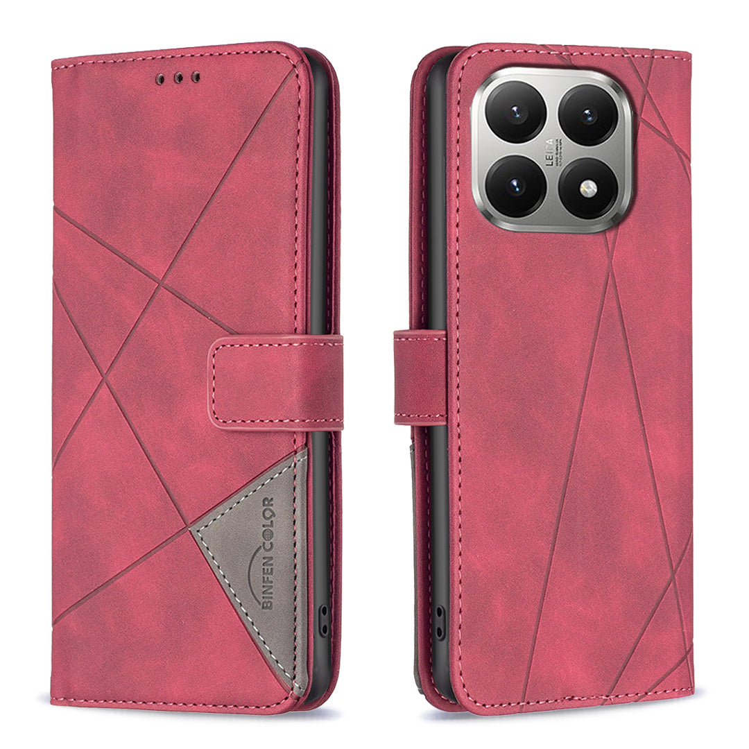 BINFEN COLOR For Xiaomi 15T Phone Case  Wallet Stand Geometry Imprinted Leather Cover