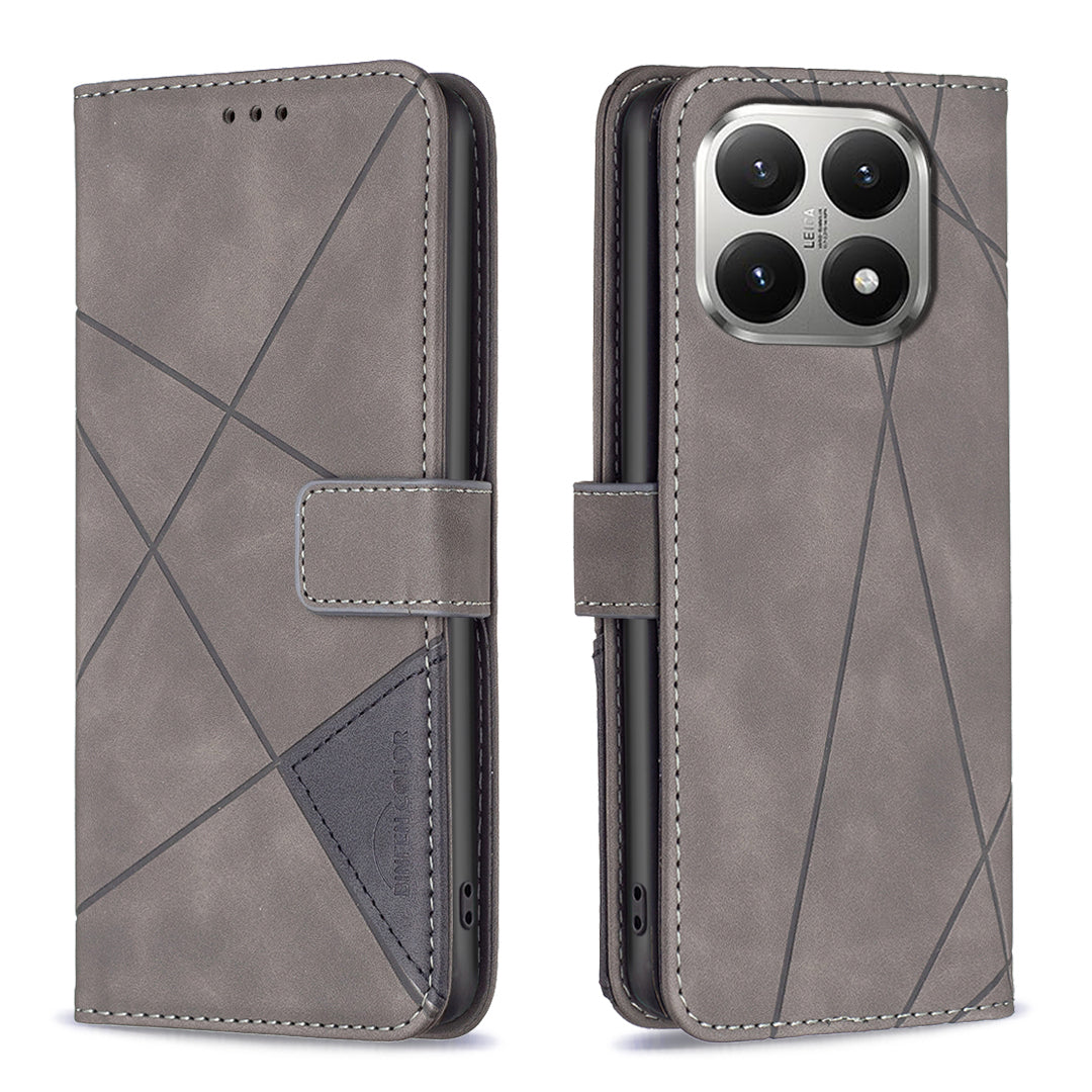 BINFEN COLOR For Xiaomi 15T Phone Case  Wallet Stand Geometry Imprinted Leather Cover