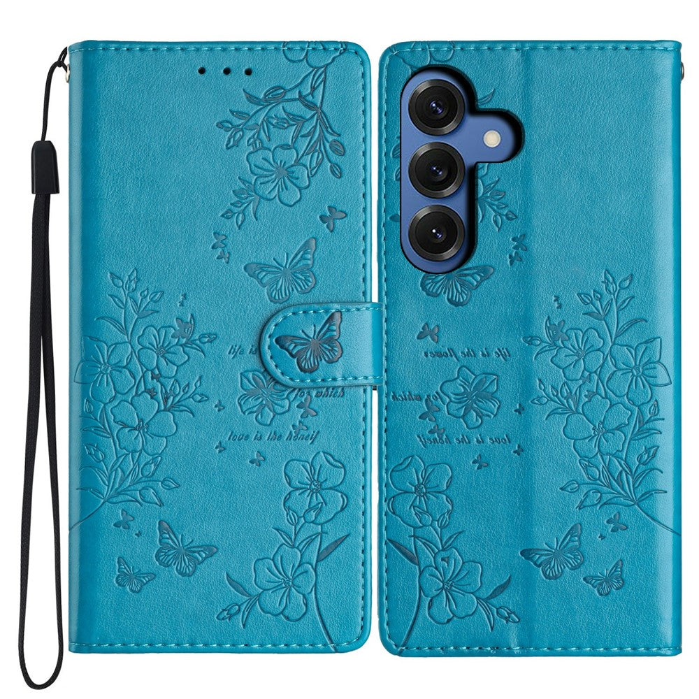 For Samsung Galaxy S26 Wallet Phone Case Butterfly Floral Imprint Leather Flip Cover with Strap