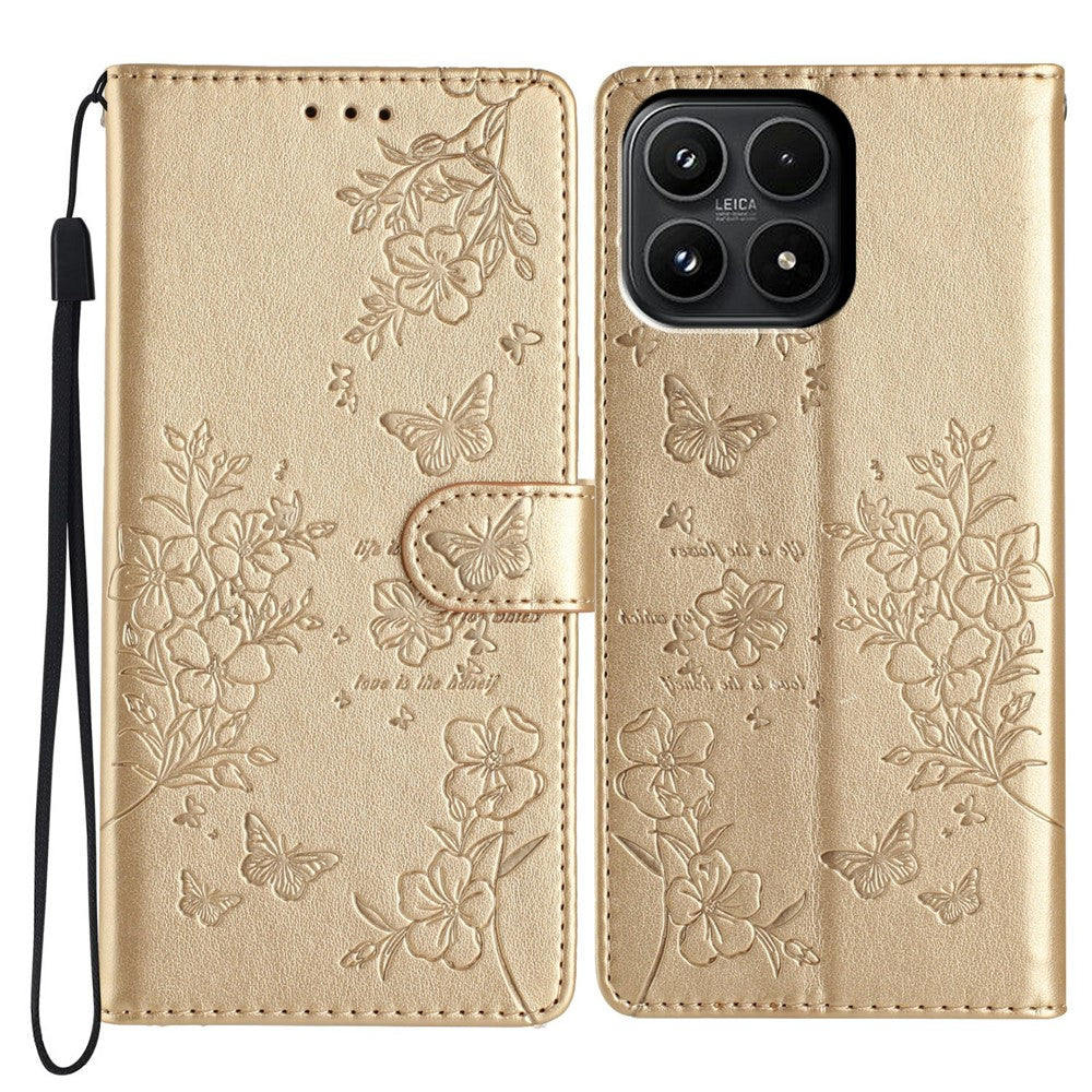 For Xiaomi 17 Wallet Phone Case Butterfly Floral Imprint Leather Flip Cover with Strap