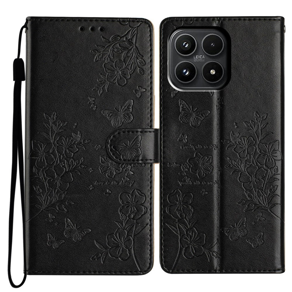 For Xiaomi 17 Wallet Phone Case Butterfly Floral Imprint Leather Flip Cover with Strap