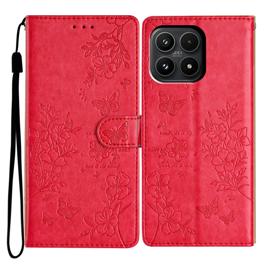 For Xiaomi 17 Wallet Phone Case Butterfly Floral Imprint Leather Flip Cover with Strap