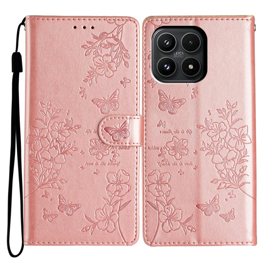 For Xiaomi 17 Wallet Phone Case Butterfly Floral Imprint Leather Flip Cover with Strap