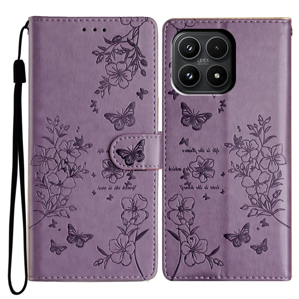 For Xiaomi 17 Wallet Phone Case Butterfly Floral Imprint Leather Flip Cover with Strap