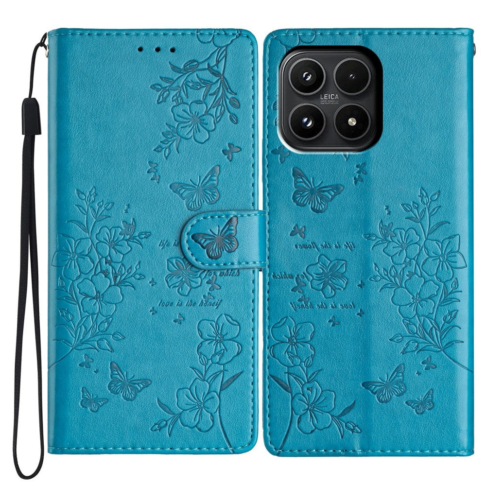 For Xiaomi 17 Wallet Phone Case Butterfly Floral Imprint Leather Flip Cover with Strap
