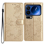 For Xiaomi 17 Pro Wallet Phone Case Butterfly Floral Imprint Leather Flip Cover with Strap