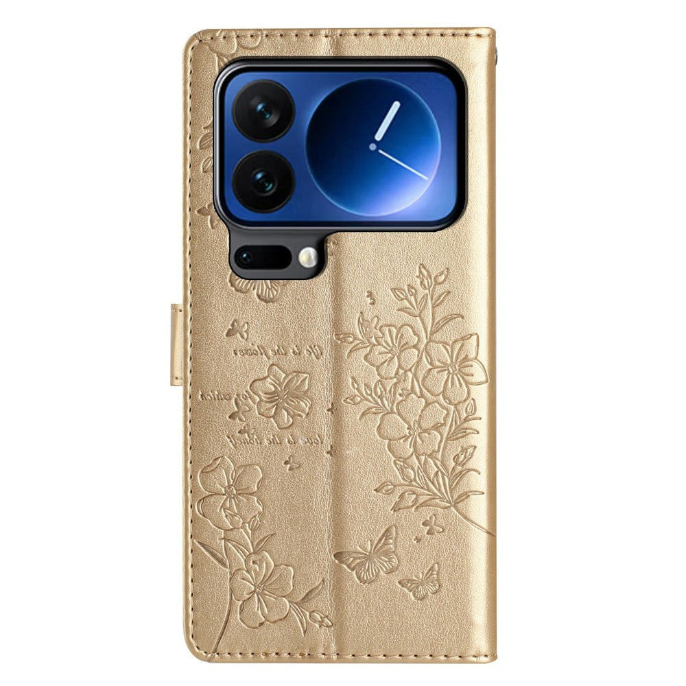 For Xiaomi 17 Pro Wallet Phone Case Butterfly Floral Imprint Leather Flip Cover with Strap