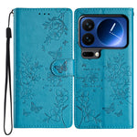 For Xiaomi 17 Pro Wallet Phone Case Butterfly Floral Imprint Leather Flip Cover with Strap
