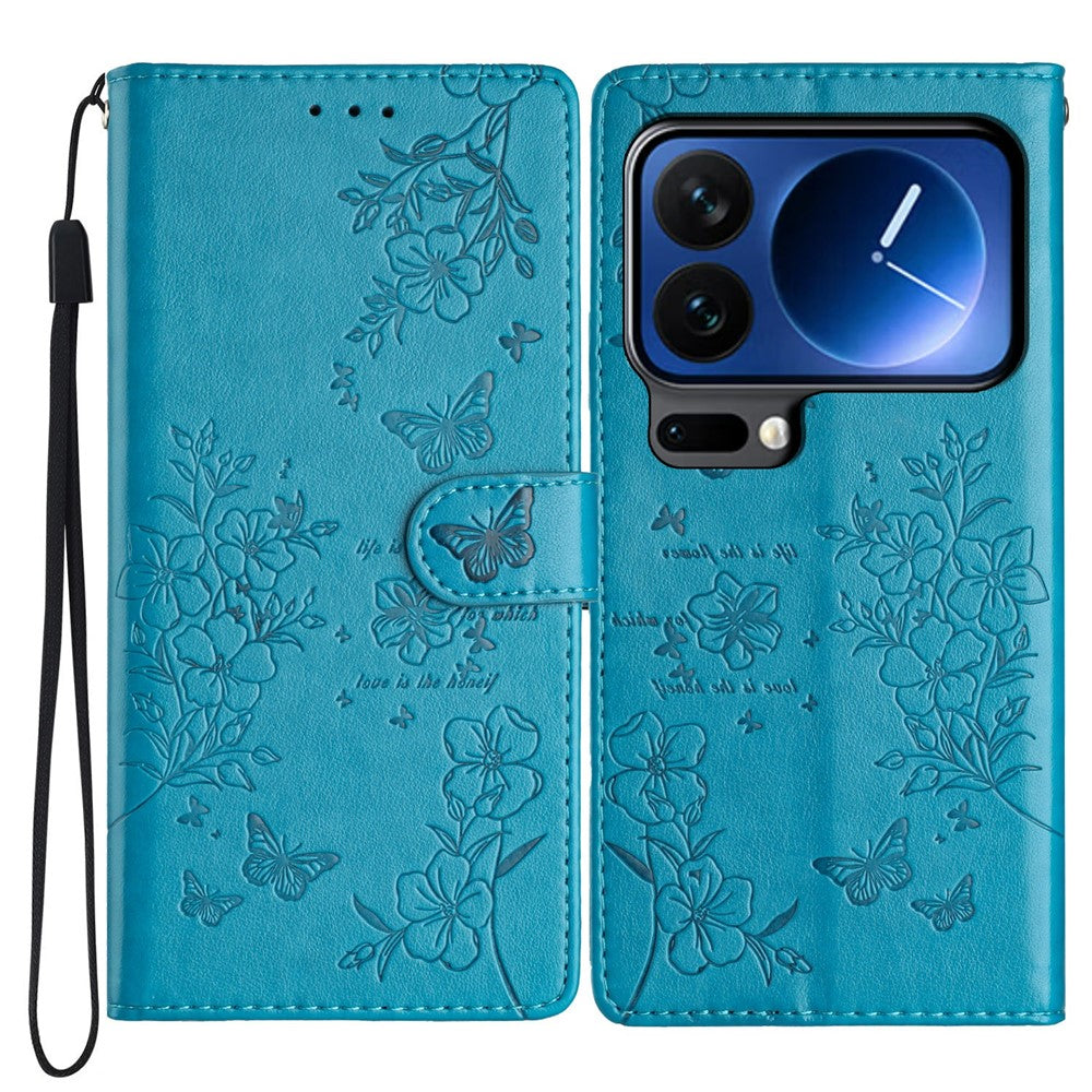 For Xiaomi 17 Pro Wallet Phone Case Butterfly Floral Imprint Leather Flip Cover with Strap
