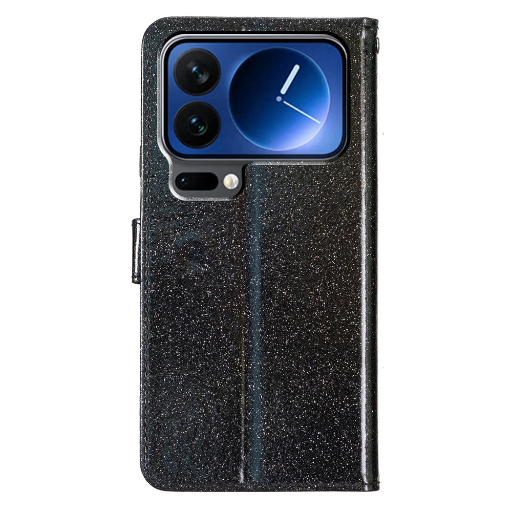 For Xiaomi 17 Pro Wallet Case Glitter Anti-Scratch Leather Stand Phone Cover with Strap